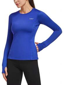 Camiseta térmica de forro polar para correr de mujer Baleaf - Azul real - Ver 8