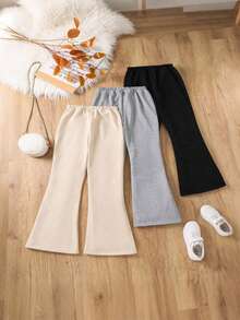 Baby Girls Casual Minimalist Elastic Waist Flare Leggings Sports Pants - Multicolor - View 2