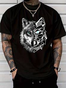 Men's Casual Fashion Style Short Sleeve T-Shirt, Wolf Print 100% Polyester, Lightweight 180g/Sqm, Regular Fit Crew Neck, Comfortable Stretch Summer Te - White - View 8