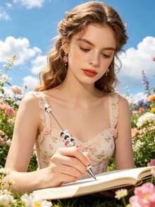 1/3/5/10/20pcs Multi-Color Flower & Mushroom Series Ballpoint Pens With Black Ink, Smooth Writing, Full Rhinestone Cover, Creative DIY Beaded Jewelry Pens, School Office Study Supplies Gift - Multicolor - View 4