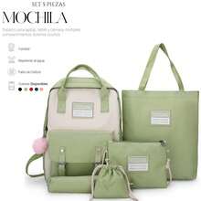 Shendy Vendy Backpack With Large Capacity, 5-Piece Set Fashionable Cool Youth Backpack Pencil Case Laptop School Student - MOD217 淺綠色 - 查看 1