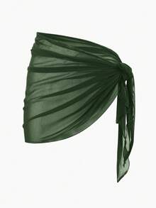 Solid Color Mesh Swim Basics Skirt For Beach And Resort, Ideal For Summer Beach Vacations. XUQA - 軍綠色 - 查看 1