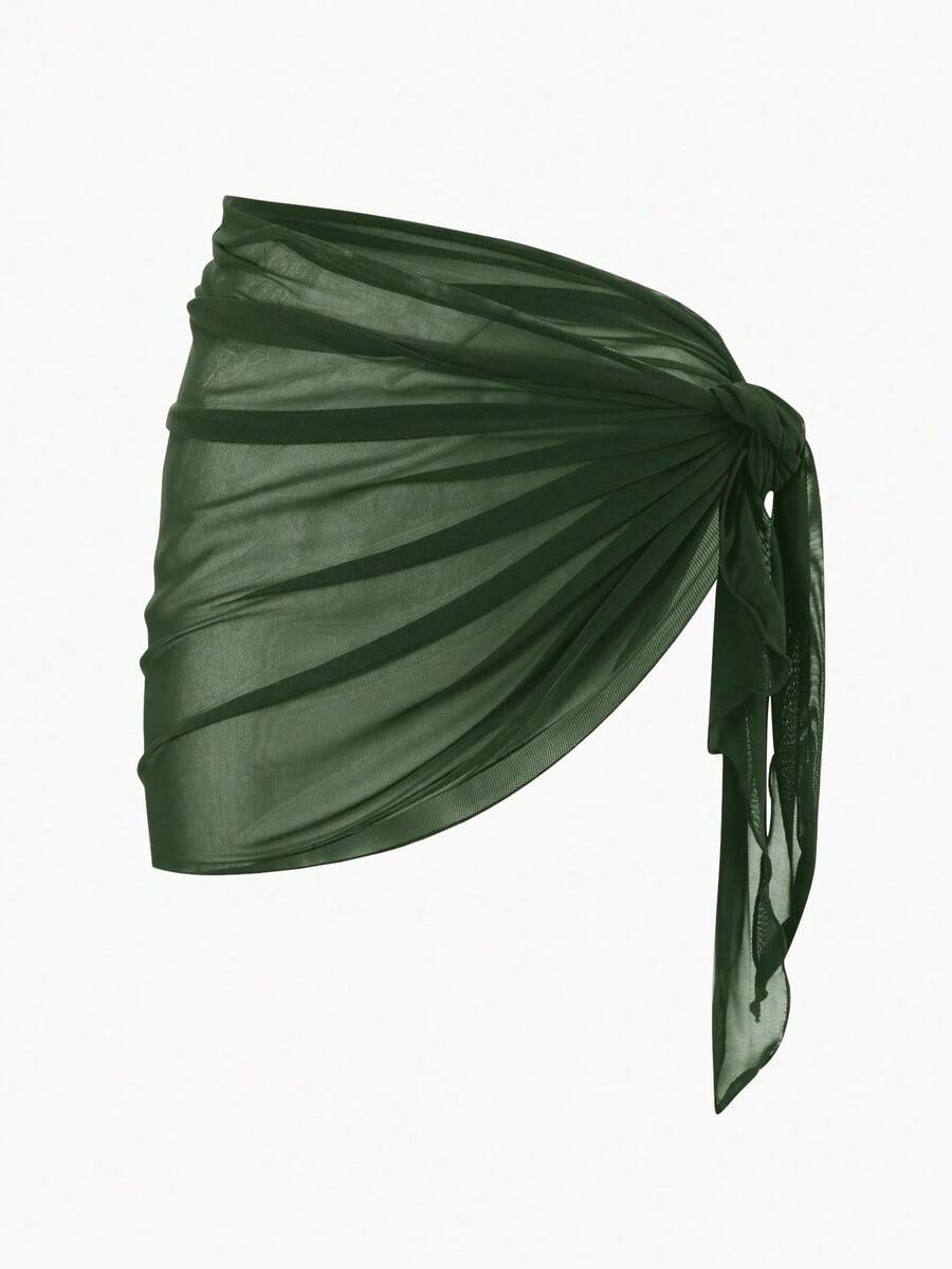 Solid Color Mesh Swim Basics Skirt For Beach And Resort, Ideal For Summer Beach Vacations. XUQA - 軍綠色 - 查看 1