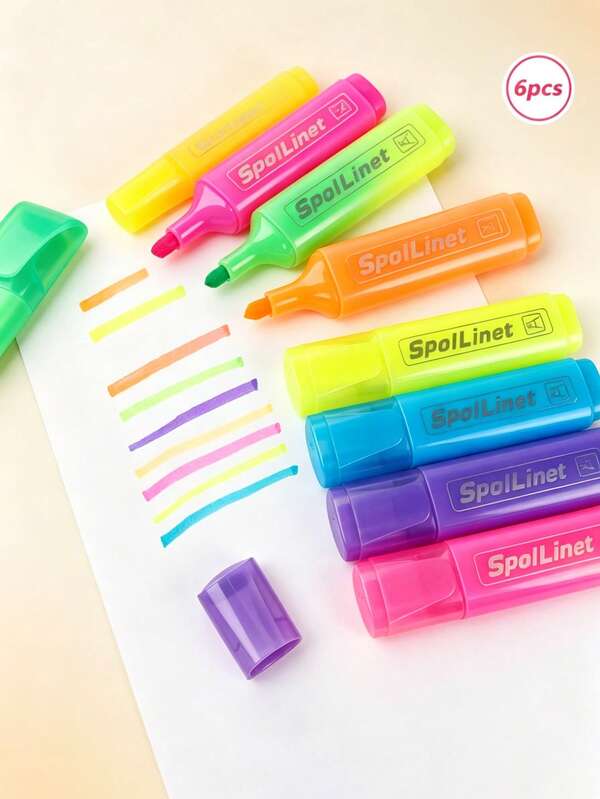4pcs/6pcs Colorful Fluorescent Markers, Highlighting Marker Pens, Colorful Marker Pens With Slanted Tips, Six-Color Flat Fluorescent Pens, Student Stationery Drawing Pens, DIY Scrapbook Doodle Pens, Student Highlighting Marker Pens, Marker Pens 6-Color Slanted Tip Colorful Markers, Thick Tip Fluorescent Office Label Pens