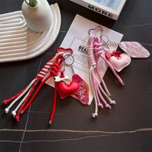 1pc Cute Y2K Style Tassel Heart Women's Keychain, Fashionable Bag Decoration Accessory Keyring - Multicolor - View 1