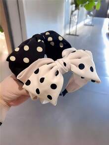 1pc Vintage Polka Dot Large Bow Headband, Women's Satin Wide Headband, Elegant Versatile Hair Accessory, Suitable For Dating And Daily Commuting - Multicolor - View 2