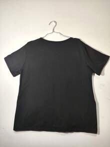 Camiseta de mujer% algodón, ropa de mujer de talla, camiseta de talla, top listo para usar, ropa exterior blanca para mujer, ropa de mujer con estampado en inglés, camiseta - Negro - Ver 5