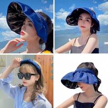 1PC Women's Foldable Wide Brim Sun Hat, UV Protection Beach Hat For Summer - Shell Cap [Black Vinyl] - View 8