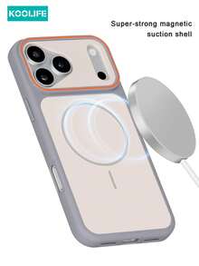 KOOLIFE Light Gray & Beige Dual-Tone MagSafe Phone Case, Matte Skin-Friendly TPU+PC Hybrid Material, Camera Frame With Orange Accents, Minimalist Pure Design, Fashion Neutral Style, Full Coverage, Raised Camera Protection, Suitable For Holiday Use, For IPhone 18 Pro/18 Pro Max/17/17 Pro/17 Pro Max/16/15/14/13/12/11 - Grey - View 7
