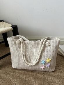 2026 Summer Lazy Straw Woven Knot Design Beach Tote Handbag, Single Piece, Large Capacity Storage, Versatile For Summer Travel - Beige - View 2
