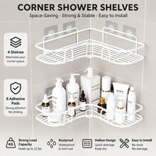 Space-Saving Corner Shelf For Bathroom - Easy To Install, No Drilling Required - Durable Metal Wall-Mounted Organizer Rack, Suitable For Shampoo And Cosmetics - Metal Corner Shelf For Bathroom Storage, Shelf - Black - View 3