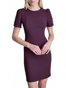 DKNY Vestido Midi de Gasa con Mangas y Falda Godet Vestido para Mujer - Equipaje - Ver 8