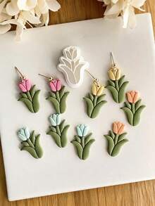 Tulip Flower Polymer Clay Cutter, Embossed Spring Floral Mold For Delicate Handmade Stud Earring Craft Supplies - White - View 3