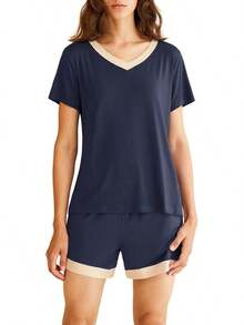 Latuza - Conjunto de Pijama de Manga Corta con Cuello en V para Mujer - Verde - Ver 9