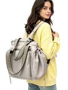 1 pieza Bolso multiusos para mamá, bolso tote y mochila de gran capacidad, unisex, adecuado para uso diario, compras y viajes, Nota: El color de la correa para el hombro es aleatorio - Gris - Ver 7