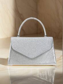 Women's Straw & Velvet Evening Bag With Chain Strap, Suitable For Beach And Formal Parties - Silver - View 1