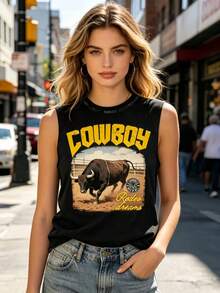 Retro Western Cowboy Sleeveless Vest Washed Cotton Breathable Fabric, Comfortable For Outdoor Wear Unisex American Street Style - 黑色3 - 查看 5
