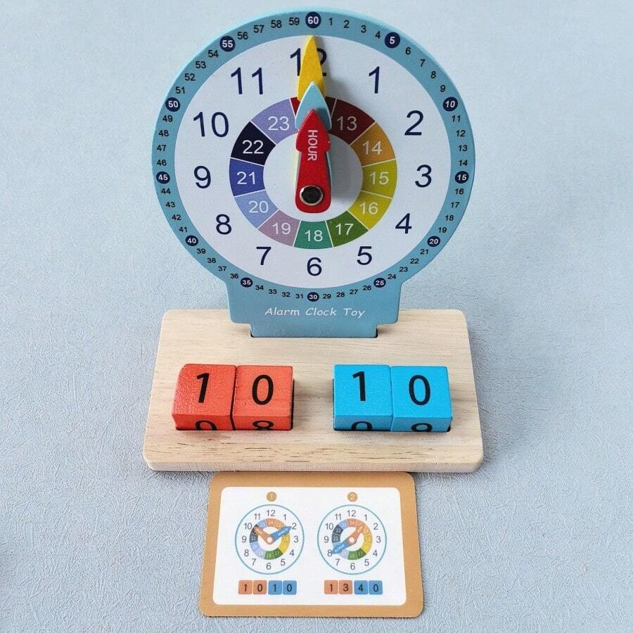 Mainan Jam Alarm Kayu untuk Belajar bagi Anak Usia 3+, Jam Belajar Membaca Waktu 24 Jam dengan Balok Angka & Kartu Flash, Mainan Edukasi Manajemen Waktu & Rutinitas Harian Montessori untuk Anak Usia 3+, Hadiah untuk Anak Laki-laki dan Perempuan - MultiWarna - View 1