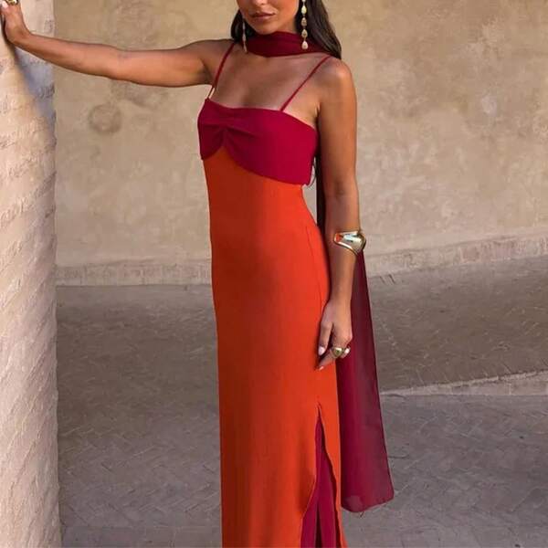 New Model Of Exquisite Early Summer Dress For Foreign Trade, Elegant And Stylish, With Contrasting Color Ribbons, Bodycon Long Dress, Breathable And C