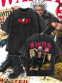 Camiseta de Estilo Casual para Hombre con Diseño de Cartel de Búsqueda de Piratas, Ropa de Verano, Regalo para Fanáticos del Anime - Negro - Ver 1