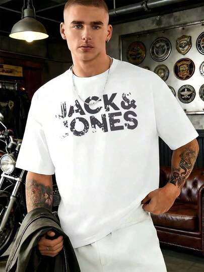 Camiseta de Verano para Hombre con Estampado Gráfico Jack&Jones, Estilo Clásico Vintage, Tela Premium, Corte Holgado, Casual, Moderna,Cómoda y Transpirable para Uso Diario