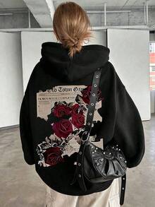 Sweatshirt Hoodie Kasual Wanita Ukuran Besar, Untuk Liburan Musim Gugur/Dingin, Warna Hitam - Hitam - View 1