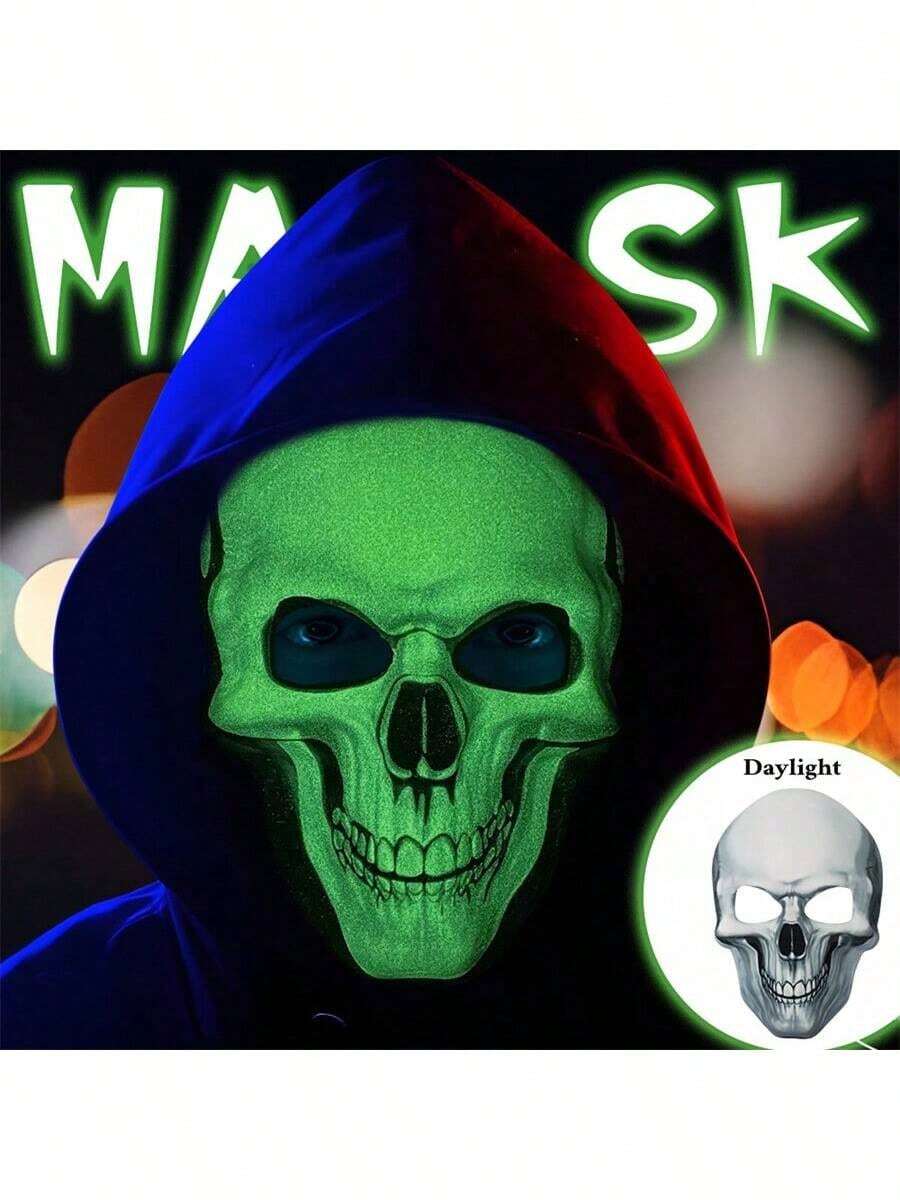 1pc Halloween Horror Glow-In-The-Dark Skeleton Mask, Moonlight Panic Head Cover For Party - Multicolor - View 1
