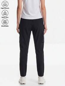 Women's Cargo Pants With Zipper Pockets And 3D Large Side Pockets, Tear-Resistant Multi-Pocket Outdoor Sports Long Pants Black - Black - View 3