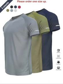 Camiseta deportiva reflectante, transpirable y de secado rápido, manga corta y cuello redondo, camiseta atlética ligera para hombre, ideal para actividades al aire libre, ropa de gimnasio y entrenamiento, top de gimnasio, ropa para exteriores - gris-verde-azul - Ver 2