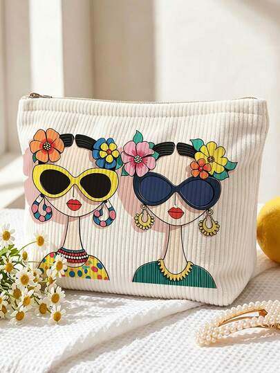 New "Glasses Queen" Pattern Makeup Bag - Large Capacity, Lightweight, Zippered Cosmetic Storage Bag, Suitable For Travel, Wrist Carry, Women's Toiletry Bag, Also Suitable For Students And Teachers - Perfect Gift For Friends And Family, Teacher's Day Gift, Travel, Vacation Essential, Beach Essential