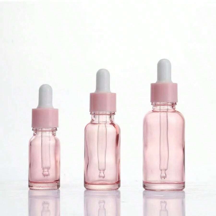 5pcs Pink Transparent Dropper Essential Oil Bottle Set, Summer Skincare Aromatherapy Liquid Dispensing Storage Tool, Pink And White Color Block Press Dropper For Precise Liquid Extraction And Single-Use Portion Control, Transparent Pale Pink Bottle Body For Easy Visual Monitoring Of Remaining Liquid Volume - Pink - View 1