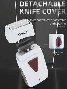 Kemei KM-3382 Hot-Selling Men's Electric Shaver, USB Rechargeable Reciprocating Shaver, Bald Men's Hair/Beard Trimmer, Dual Blade Head Razor 1pc - Light Grey - View 6