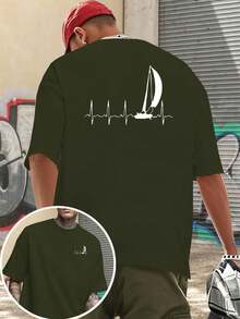 Camiseta de manga corta para hombre con estampado de doble cara, diseño de corazón náutico y línea de latidos del corazón, estilo marinero. - Negro - Ver 9