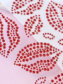 2pcs 3D Sexy Red Lip Rhinestone Face Stickers, Shiny Crystal Kiss Lip Face Jewels Gems, Temporary Face Rhinestone Stickers, For Makeup, Eyes, Hair, Body Decoration - Red - View 6