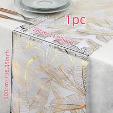1pc 28*275/500cm 11.02*108.27/196.85inch Gold Leaf Transparent Table Runner - Luxurious Gold Leaf Pattern, Elegant Wedding And Dining Table Decor, Suitable For Parties, Events And Home Decoration. - View 11