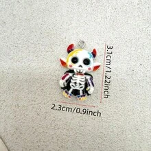 6件裝樹脂萬聖節彩色惡魔吊墜，適合DIY珠寶製作，完美用於派對配件、耳環、項鍊、包包 - 彩色惡魔吊墜 - 查看 3