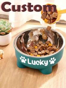 Customized Text LOGO Pet Bowl Dog Food Bowl Milk Bowl Dog Bowl Stainless Steel + Plastic Material Dog Eating Bowl Easy To Clean Durable, Customizable Plastic Pet Bowl, Personalized Name Customization, Suitable For Dogs And Cats, Detachable Stainless Steel Bowl Design Easy To Clean, Perfect Pet Souvenir Gift, - Multicolor - View 5