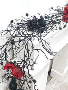 2pcs Gothic Black Rose Vine Garland, Dark Academia Style Wall Decor, Halloween Room Hanging Decoration, Artificial Flower Vine, Suitable For Bedroom, Party, Home Decor - Multicolor - View 8