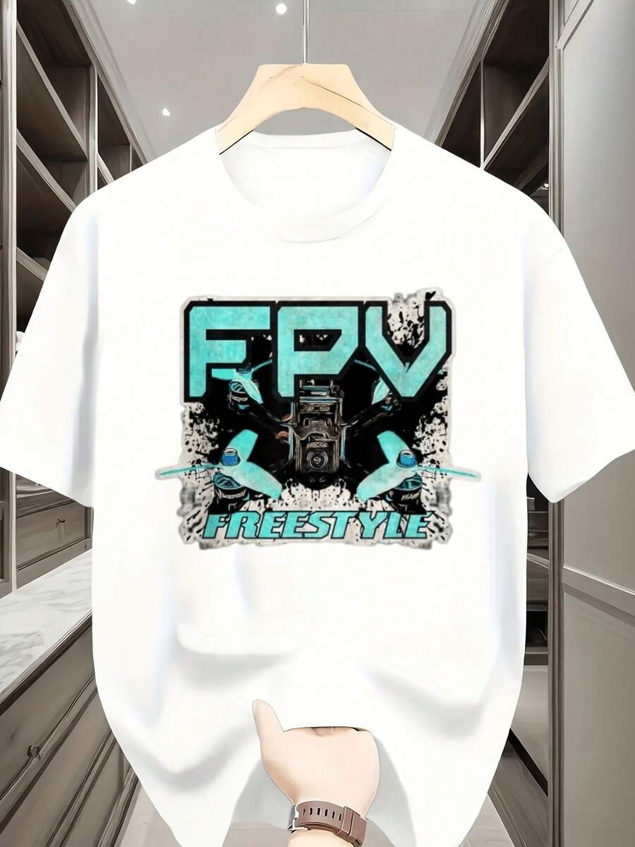 Lokaler Versand - DE/IT/FR/ES/PL Versand Unisex Drohnen-Grafik-T-Shirt Herren T-Shirt Herrenbekleidung - Kurzarm Rundhals, Lässiges Oberteil, Essentials Short, Urlaubsgeschenk Perfektes Geschenk - A - Übersicht 1