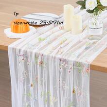 Juego de 3 piezas de camino de mesa transparente con bordado floral (29.5 X 71 pulgadas, verde salvia/champán/blanco), mantel de estilo granja con flores, adecuado para uso diario, vacaciones, bodas, hoteles, fiestas de cumpleaños, decoración del hogar, camping y picnic, todas las estaciones - Camino de mesa de tul bordado con flores silvestres - Ver 13