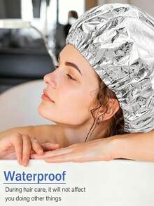 10/20/50pcs Aluminum Foil Shower Cap, Chef Hat, Disposable Elastic Cap, Adult Kitchen Oil-Proof Cap, Waterproof Cap, Bathroom Hair Drying Cap, Elastic Adjustable, Suitable For Face Washing, Hair Drying, Makeup, Cooking, Shampooing - Silver - View 6