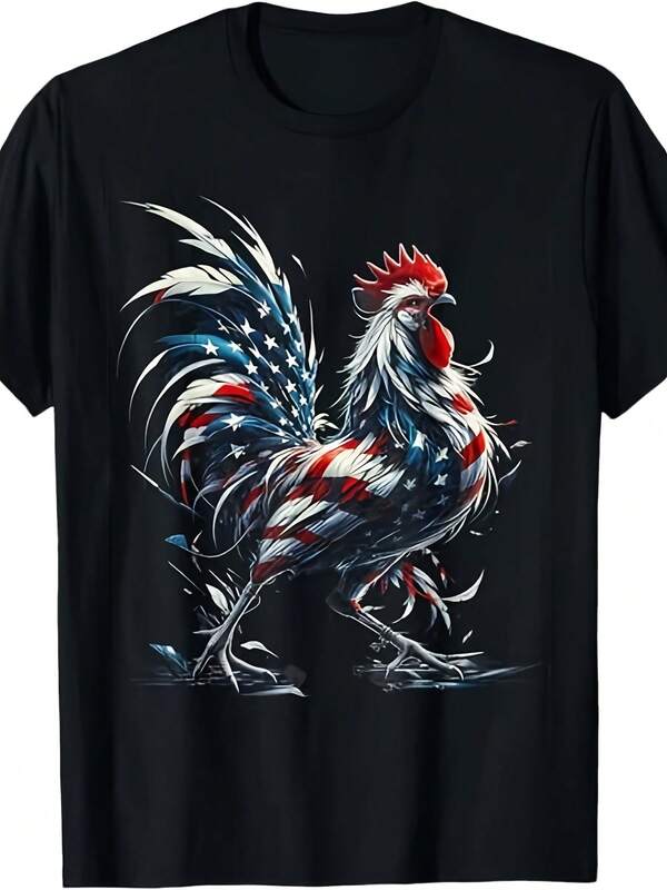 Men's Funny Chicken 4th of July T-Shirt - Retro Chicken Cluckin Off Graphic Tee S-3XL | Comfortable Casual Shirt with Hens & Rooster Design for BBQ Pa