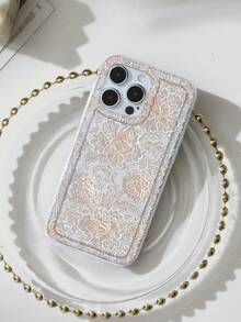 Geprägte weiße Pfingstrosen-Spitzen-Blumenmuster transparente Hülle kompatibel mit iPhone 13 15 16 17pro 17 14 17 17pro Max & kompatibel mit Samsung Galaxy/A54 A14 A15 S23 S24 S24ultra S25 A07 A17 S26 A57 - Verschiedenfarbig - Übersicht 7