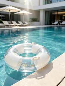 Transparent Sequin Inflatable Pool Float Lounge Chair Set, Mesh Water Hammock Floating Chair And Swim Ring, Portable Inflatable Floating Bed, Suitable For Pool, Beach, Summer Water Party - Multicolor - View 9