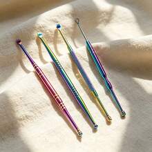 4pcs Colorful Stainless Steel Ear Wax Removal Tool Set, Dual-Head Non-Slip Handle Design, Comes With Portable Storage Box. Rounded Scoop Head For Eardrum, Spiral Head Easily Cleans Stubborn Earwax. Essential Practical Tool For Home, Travel And Personal Ear Hygiene Care. - View 1