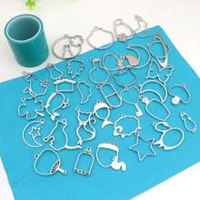 13PCS/Set, 37PCS/Set Random Mixed Color & Style Animal/Abstract Metal Hollow Frame, Gold/Silver Plated Mixed Color DIY Crystal Resin Bezel Pendant, UV Resin Mold, Handmade Beaded Earring Necklace Charm Accessory - A4205 - View 9