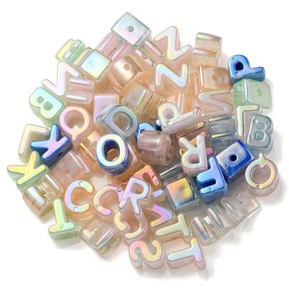 50 Rainbow Gradient Beads - Letters A-Z, Round Edge Cylinder Shape, Perfect For DIY Jewelry Making, Bracelets, Necklaces, Earrings - Shiny Acrylic Beads, Gifts, Fun Designs, Smooth Surface, For Craft Lovers