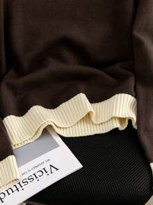 Sweater Rajut Kerah Kontras Warna Kopi, Lembut dan Elegan, Serbaguna untuk Beraktivitas Sehari-hari - Coklat - View 5
