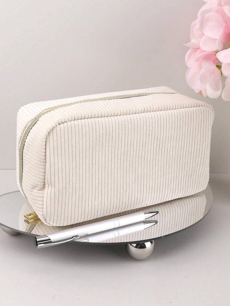1/2 piezas Estuche de lápices de gran capacidad de terciopelo con cremallera dorada, bolsa de almacenamiento de artículos de papelería de unicolor estético, soporte portátil multifuncional para bolígrafos, suministros escolares para estudiantes, organizador duradero de oficina, viaje y maquillaje,Vuelta a la escuela - albaricoque - Ver 1