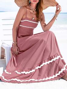 PRETTYGARDEN Women's Summer Flowy Maxi Dress Vestidos Casual Sleeveless Strap Ruffle Wedding Guest Graduation Beach Party Travel Vacation Long White Dresses - 深粉紅色 - 查看 2